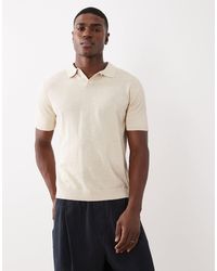SELECTED - Split Neck Polo Linen Blend - Lyst