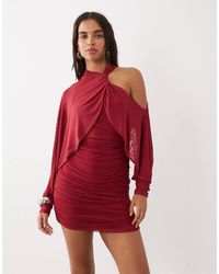 ASOS - Mesh Asymmetric Ruched Mini Dress With Batwing Sleeve - Lyst