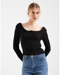 ONLY - Top A Maniche Lunghe A Coste Con Scollo Rotondo - Lyst