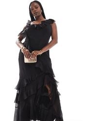 ASOS - Asos Design Curve Asymmetric Shoulder Bias Cut Maxi Dress With Ruffle Details - Lyst