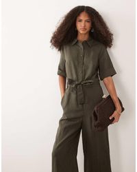 Mango - Short Sleeve Tie Waist Jumpsuit - Lyst