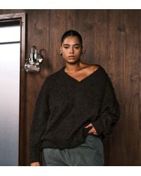 ASOS - Asos Design Curve Knitted Brushed V Neck Oversized Jumper - Lyst