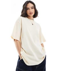ASOS - T-Shirt Oversize Color Panna Slavato A Nido D'Ape - Lyst