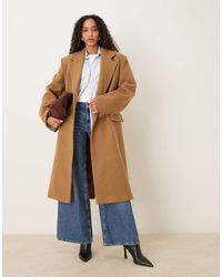 Mango - Capsule - manteau ajusté mi-long en laine mélangée à épaules marquées - fauve - Lyst