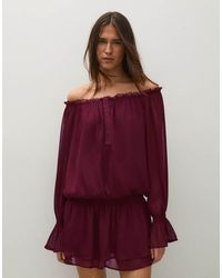 Bershka - Mini Dress With Bardot Neckline And Ruched Waist - Lyst