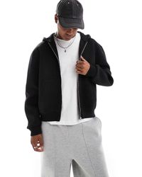 ASOS - Sudadera Negra De Corte Cuadrado Extragrande Con Capucha De Tejido Grueso Efecto Neopreno De - Lyst