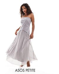 ASOS - Asos design petite – trägerloses midikleid aus twill und plissiertem chiffon - Lyst