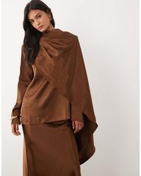 JW PEI - Exclusive Satin Asymmetric Draped Cape Detail High Neck Top Co-ord - Lyst