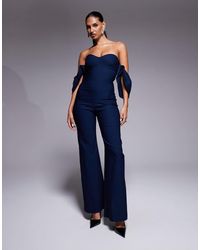 Vesper - Square Neck Ruffle Sleeve Wide Leg Jumpsuit - Lyst