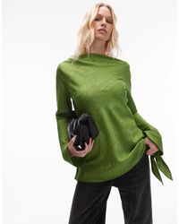 TOPSHOP - Animal Jacquard Slash Neck Long Sleeve Top - Lyst