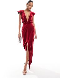 ASOS - Premium Velvet Plunge Maxi Dress With Shoulder Pads - Lyst