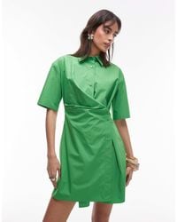 ARKET - Cotton Rich Mini Shirt Dress With Button Wrap Front - Lyst