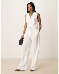Mango - Pantalones Blancos De Pernera Recta Con Lazada En La Cintura De Tejido Ligero De (Parte De Un Conjunto) - Lyst