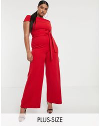 Boohoo Красный Комбинезон С Открытыми Плечами И Поясом