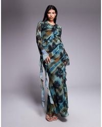 DASKA - – chiffon-maxikleid mit schottenkaro und rüschen - Lyst