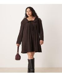ASOS - Asos Design Curve Cord Tie Front Mini Smock Dress - Lyst