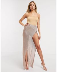 Sorelle Uk Knitted Shimmer Wrap Maxi Skirt With High Thigh Split - Pink