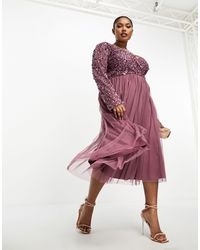 Beauut - Plus Bridesmaid Long Sleeve Embellished Midi Dress - Lyst