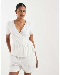Vero Moda - Linen Touch Short Sleeve Wrap Top Co-ord - Lyst