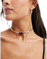 ASOS - Choker Necklace With Red Heart And Snake Chain Design - Lyst