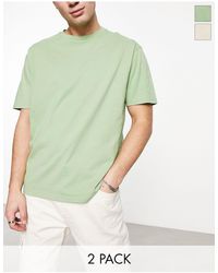 Another Influence - Confezione da 2 t-shirt squadrate verde chiaro e color pietra - Lyst