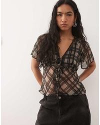 Reclaimed Vintage - Tie Front Tea Top With Lace Trim - Lyst