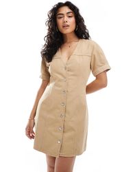 ASOS - Denim Puff Sleeve Button Through Mini Dress - Lyst