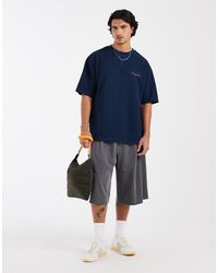 ASOS - Oversized T-Shirt Van Superzware Geribbelde Stof Met Print Op De Borst - Lyst