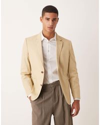 ASOS - Blazer ajusté en coton et lin mélangés - taupe - Lyst