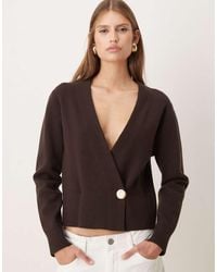 Mango - Compact Knit Wrap Waist Cardigan With Gold Button - Lyst