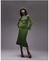 TOPSHOP - Knitted Stripe Long Sleeve Midi Dress - Lyst