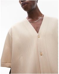 TOPMAN - Short Sleeve Relaxed Collarless Plisse Shirt - Lyst
