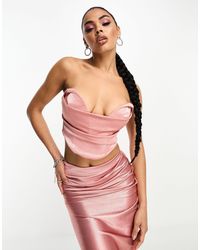 ASOS - Co-ord Satin Twill Strapless Corset Top With V Bar - Lyst