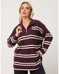Yours Clothing - Stripe Quarter Zip Jumper - Lyst
