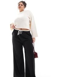 Yours - Broek Met Wijde Pijpen En Contrasterende Taille Met Trekkoord - Lyst
