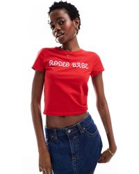 Monki - T-shirt mini rossa con stampa "rodeo babe" sul davanti - Lyst