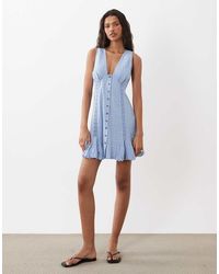 ASOS - V Neck Button Down Mini Dress With Lace Trims And Godets - Lyst