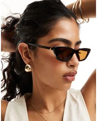 Aire - X asos - titania - occhiali da sole slim neri con lenti marroni - Lyst