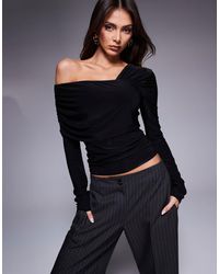 Fashionkilla - Double Sculpted Slinky One Shoulder Fold Over Top - Lyst