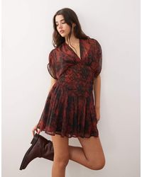 Reclaimed Vintage - Mini Dress With Cape Sleeves And Shirred Waist - Lyst