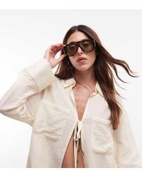 Kaiia - Exclusieve Co-Ord Set Van Katoenmix Met Oversized Overhemd Met Striksluiting Aan De Voorkant - Lyst