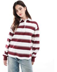Pull&Bear - Top Stile Rugby Bianco A Righe Bordeaux - Lyst
