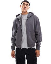 ASOS - Sudadera Gris Carbón Básica De Corte Cuadrado Holgado Con Capucha Y Cremallera Essentials De - Lyst