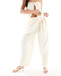 Bershka - High Waisted Tie Detail Wide Leg Tailored Trousers - Lyst