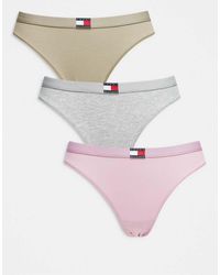 Tommy Hilfiger - Confezione Da 3 Slip Taglio Bikini Rosa/Grigio/Salvia Con Logo A Bandiera - Lyst