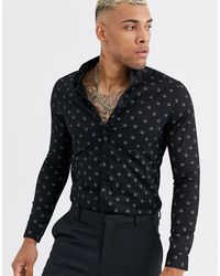 ASOS Skinny Skull Print Shirt - Black