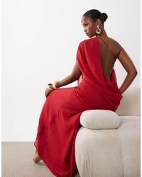 ASOS - Chiffon Draped Shoulder Maxi Dress With Cowl Back Detail - Lyst