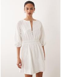 Mango - 100% Cotton Long Sleeve Embroidered Mini Dress - Lyst
