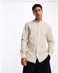Only & Sons - Camisa Beis Con Cuello Mao De Mezcla De Lino De -Beis Neutro - Lyst