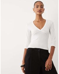 Gina Tricot - Deep V-neck 3/4 Sleeve Top - Lyst